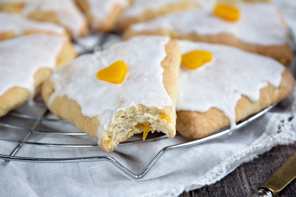 Peach Pie Scones with Vanilla Glaze