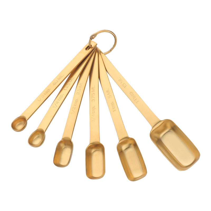 Gold Measuring Spoons - Set of 7 Includes Leveler - Premium Heavy-Duty  Stainless Steel, Narrow, Long Handle Design Fits in Spice Jar