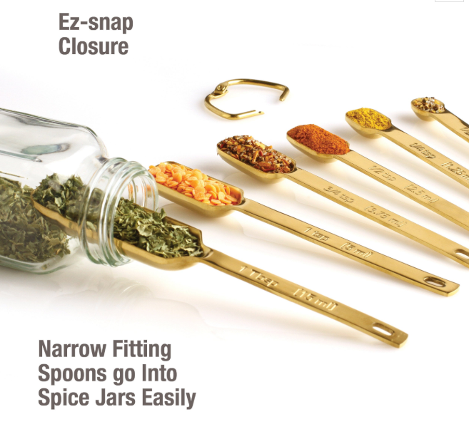 Measuring Spoons - Heavy Duty Narrow Gold Plated Set of 6 (Retail